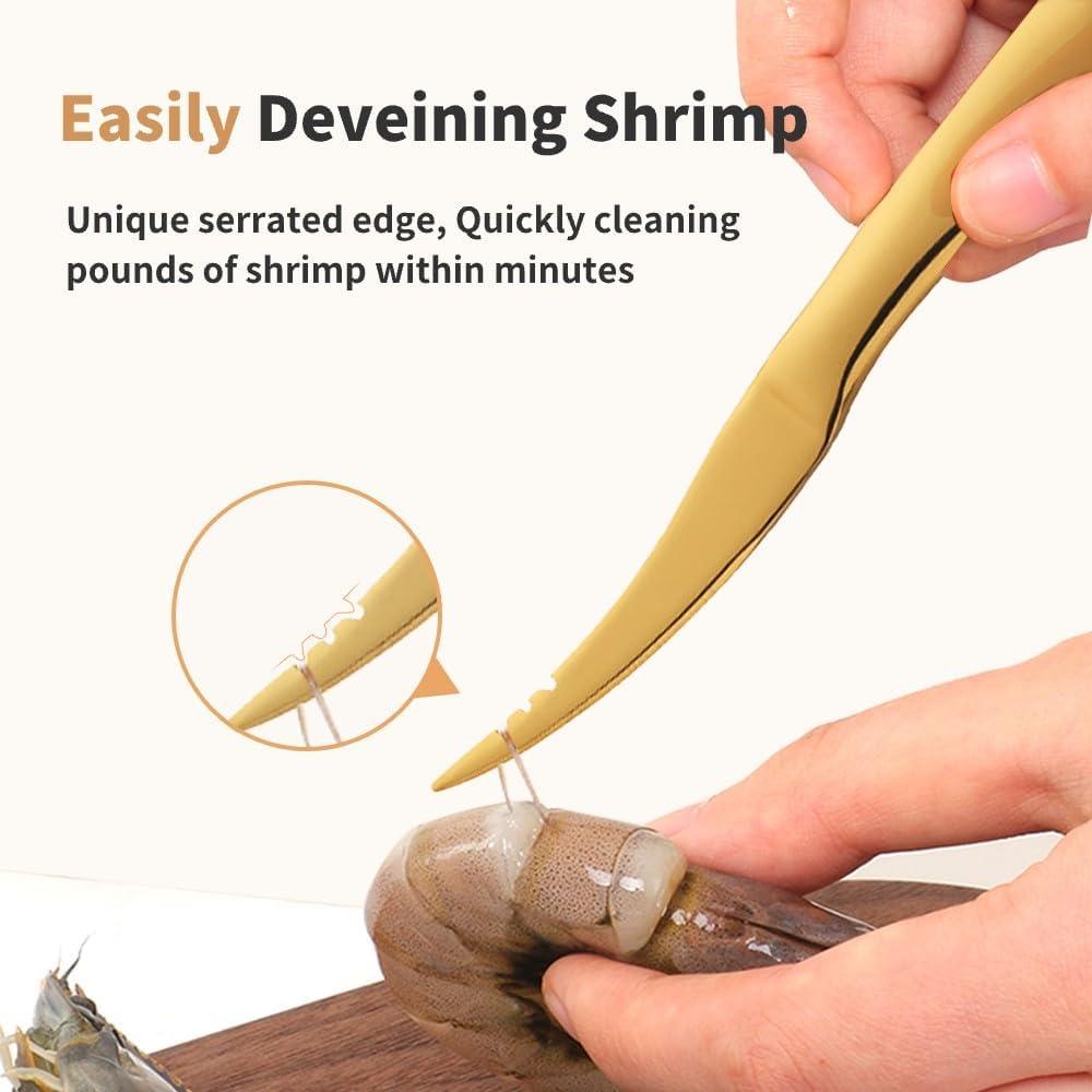 Pelador y Desvenador de Camarones Acero Inoxidable Oro 16.5cm
