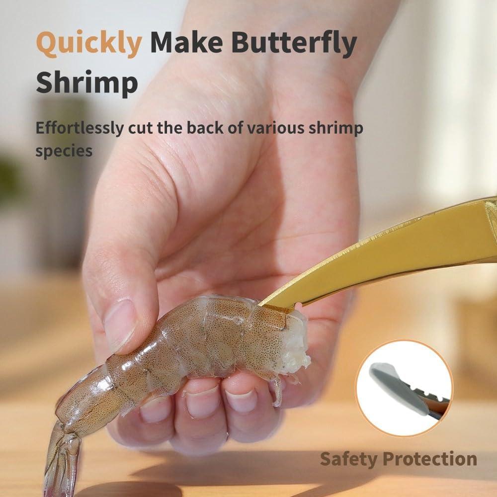 Pelador y Desvenador de Camarones Acero Inoxidable Oro 16.5cm