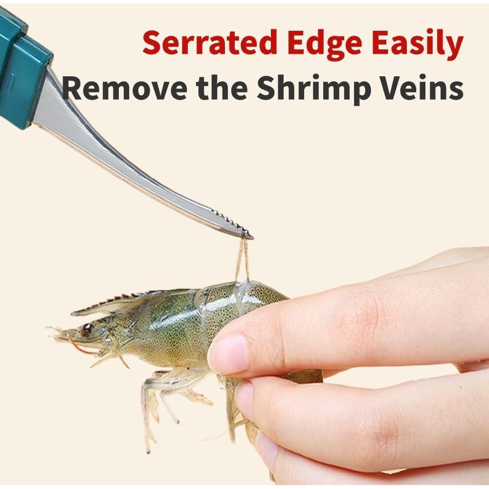 Herramienta de desvenado de camarones 2PCS con cubierta - Acero inoxidable