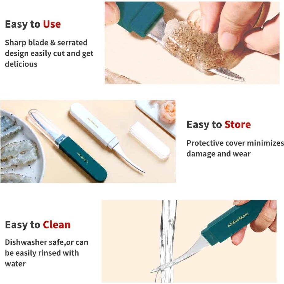 Herramienta de desvenado de camarones 2PCS con cubierta - Acero inoxidable