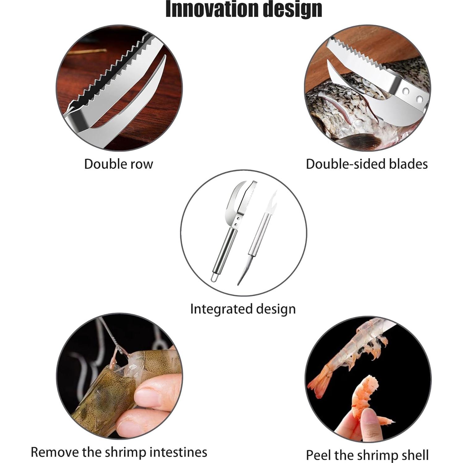 Juego de Escalador de Pescado y Desvenador de Camarones Shaoduoli - Acero Inoxidable