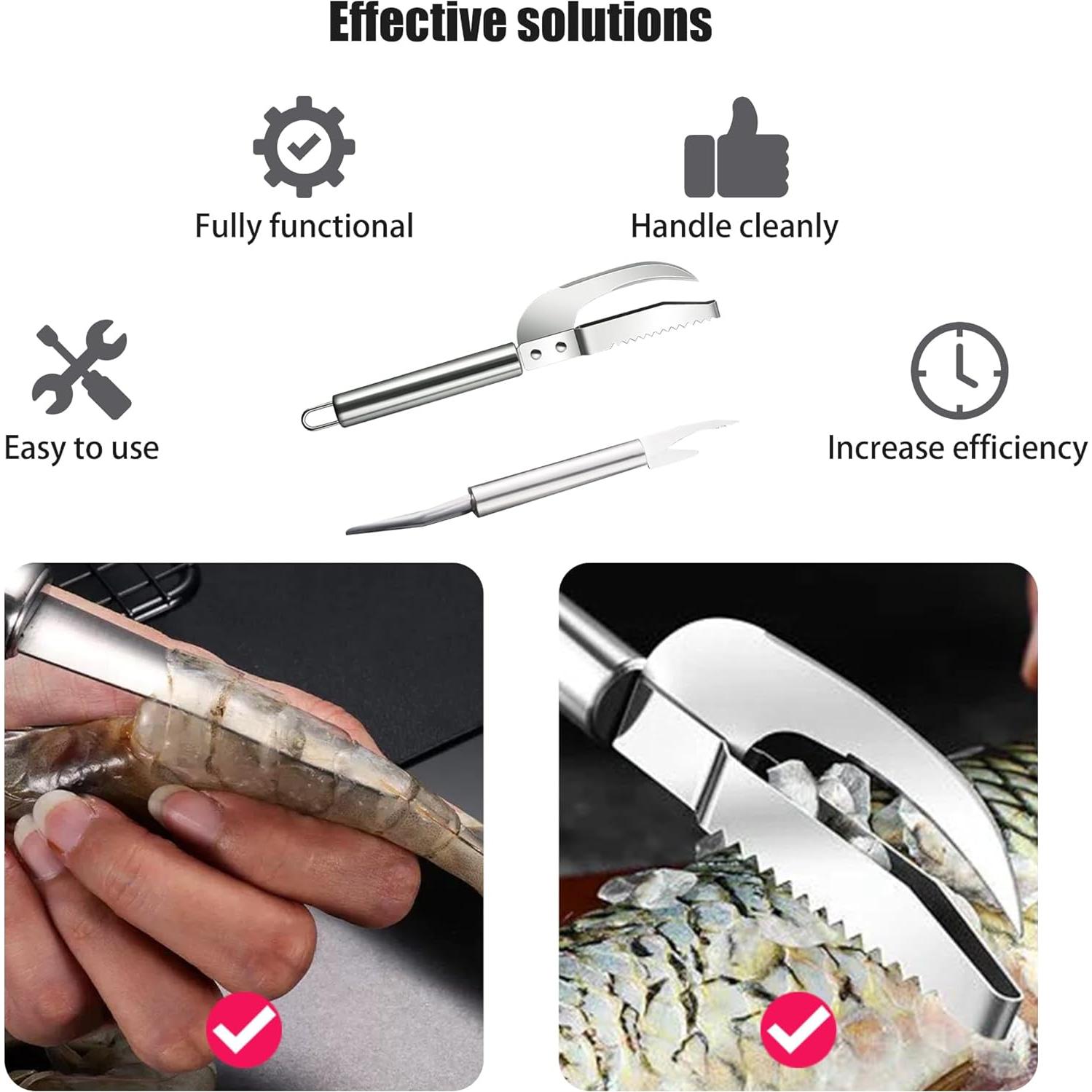 Juego de Escalador de Pescado y Desvenador de Camarones Shaoduoli - Acero Inoxidable