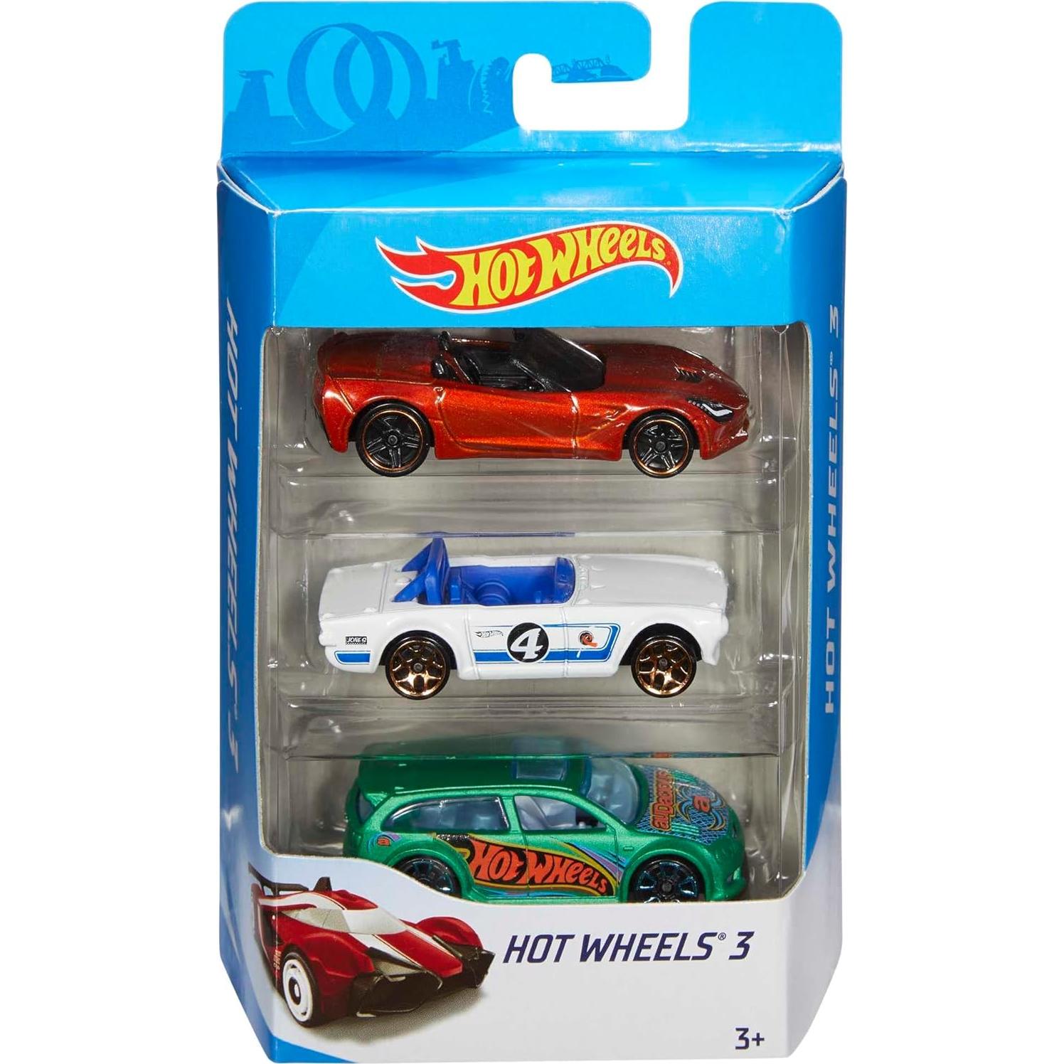 Paquete de 3 coches Hot Wheels Mattel 1:64 para niños