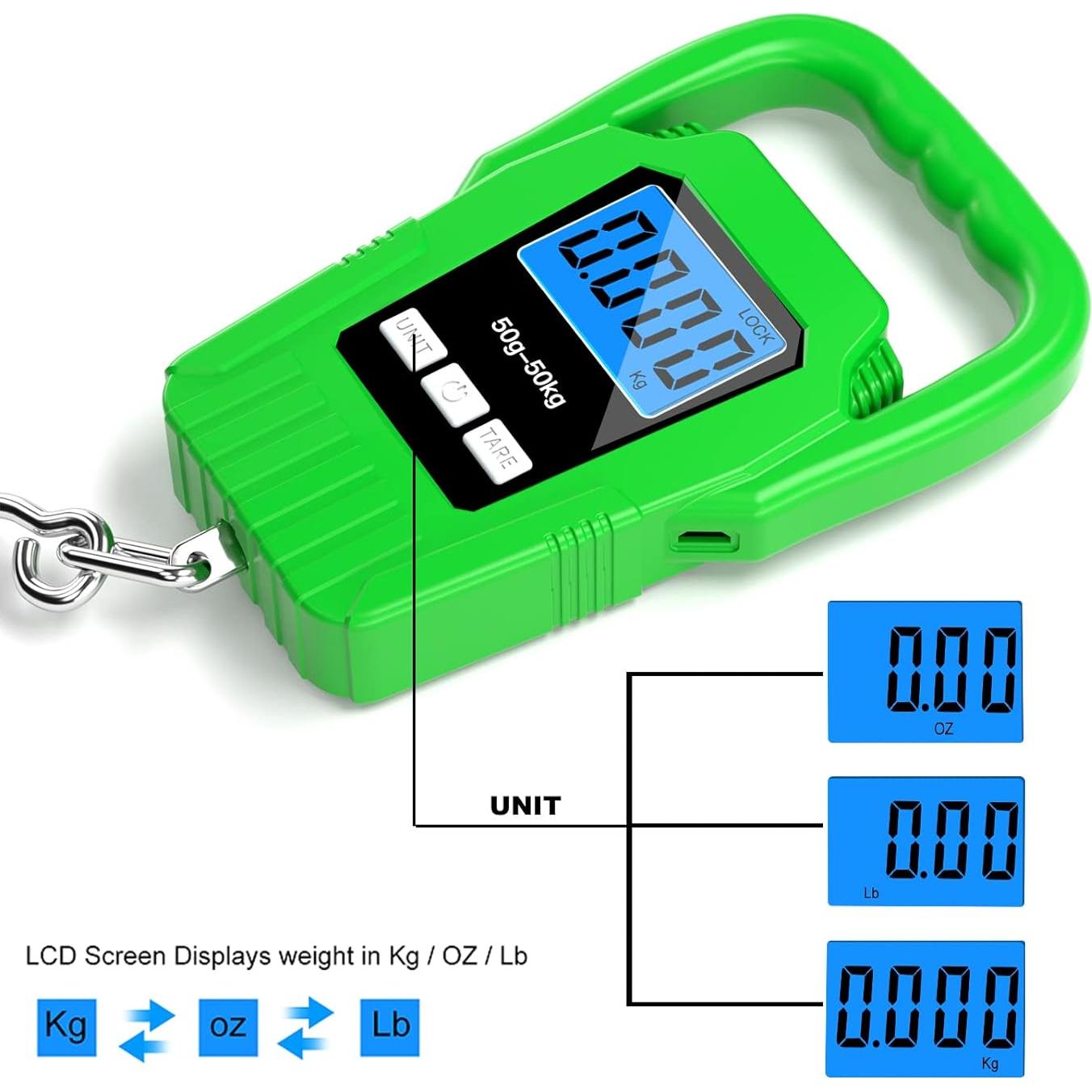Báscula Digital Colgante SKEAP 50kg con Pantalla LCD Verde