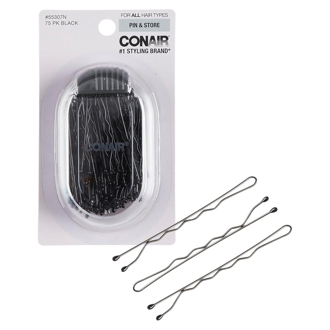 Conair Horquillas Negras 75 Unidades con Estuche de Almacenamiento