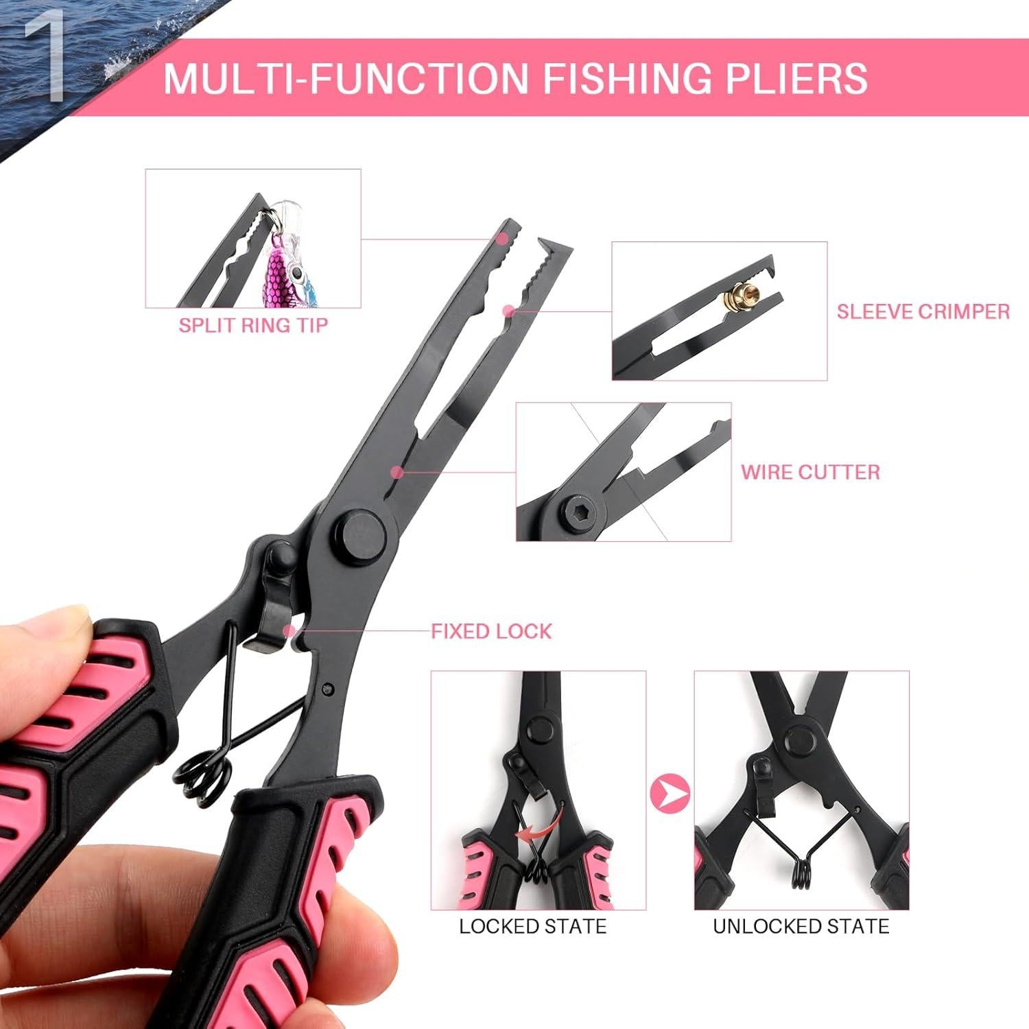 Kit de Herramientas de Pesca Mouhike - Pinzas y Agarrador Rosa