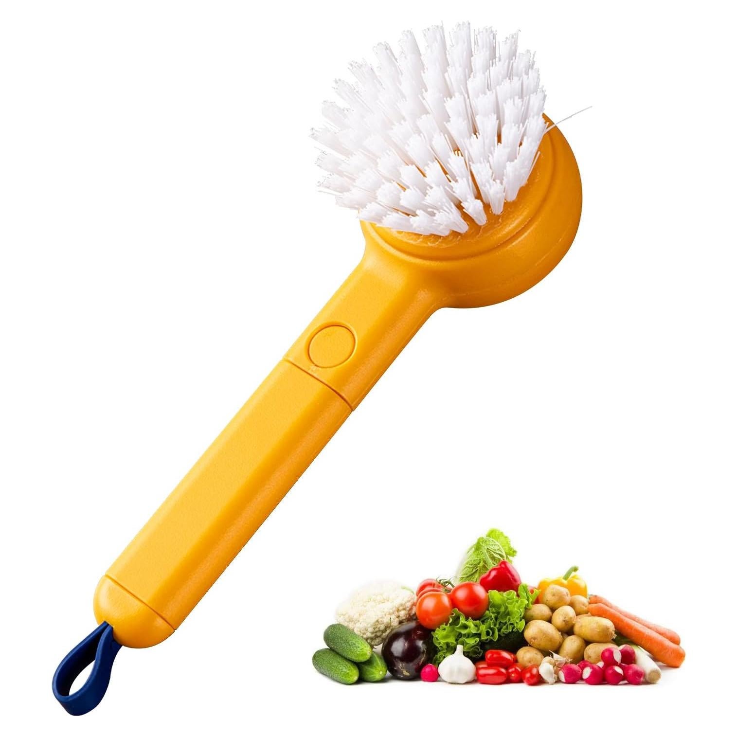 Cepillo Limpiador 2 en 1 Ganganmax para Verduras y Frutas Amarillo