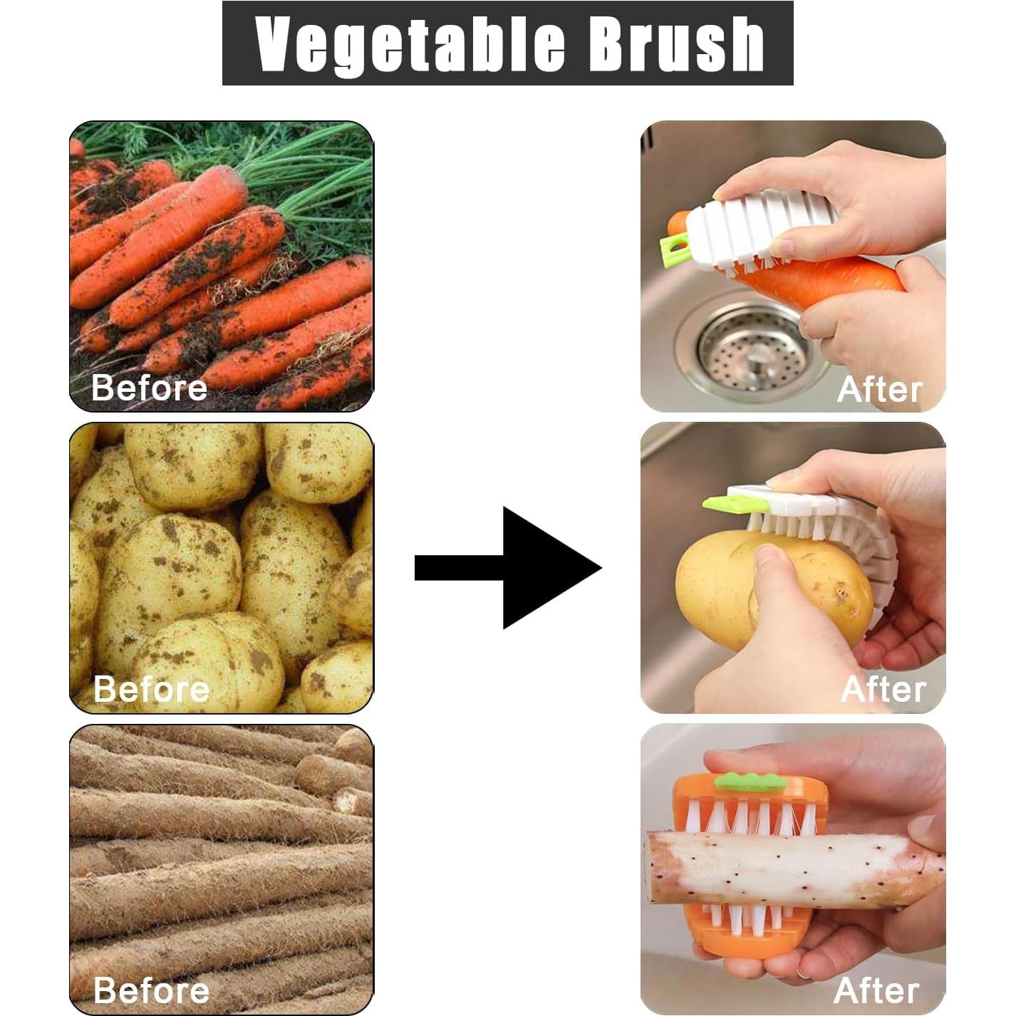 Cepillo de Limpieza de Vegetales Qiifaiikooii - 2 Pcs Antideslizante