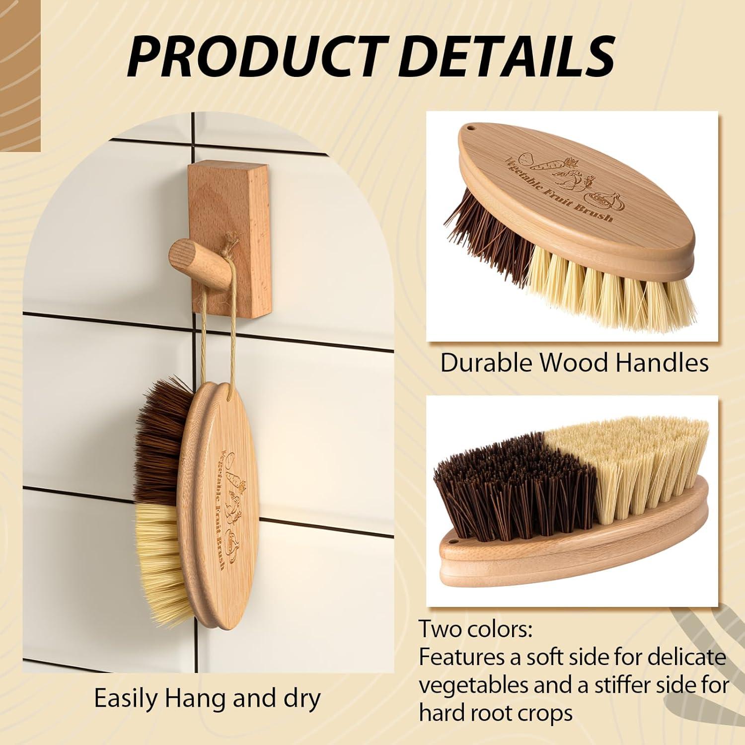 Honeydak 2 Cepillos de Verduras de Madera para Limpiar Patatas y Zanahorias