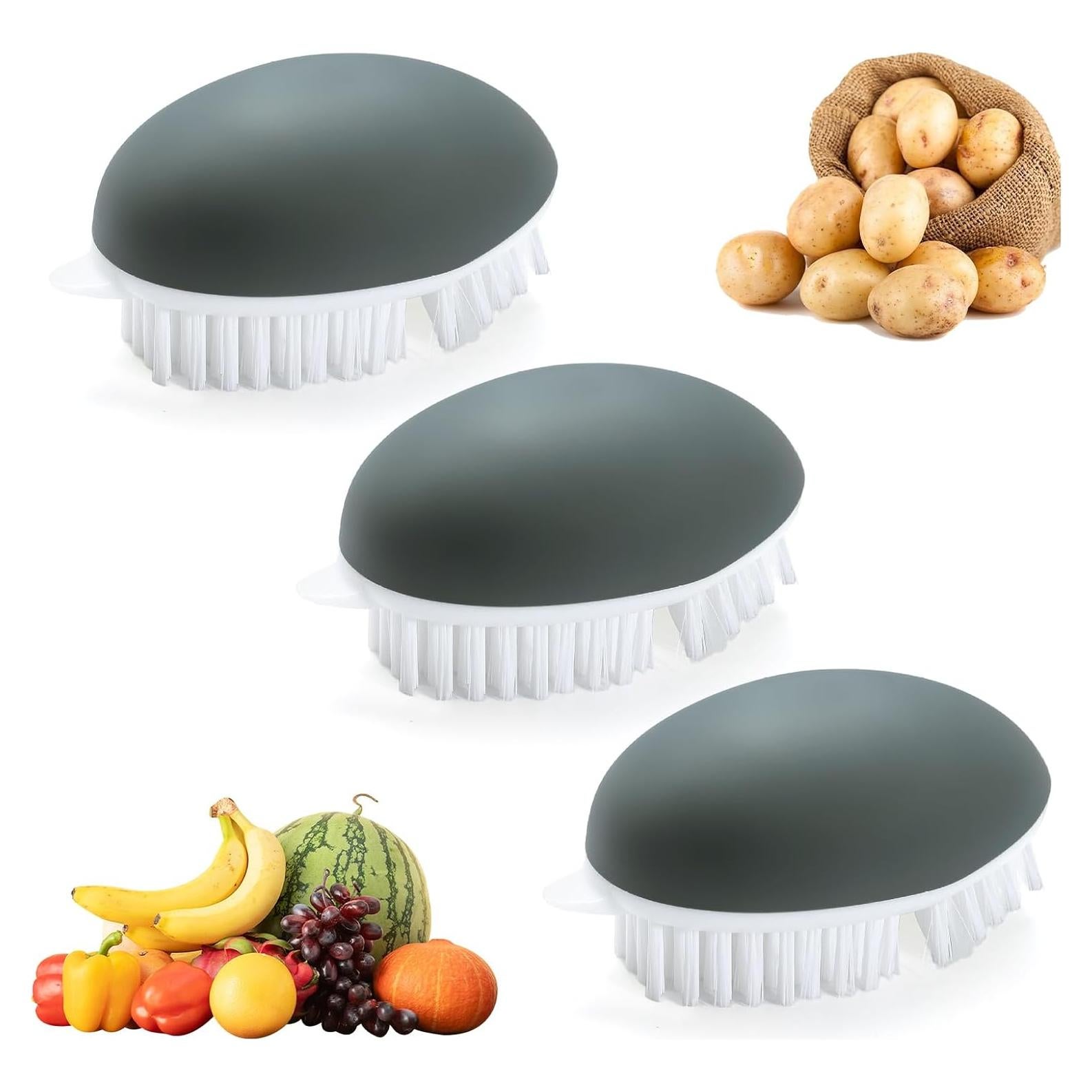 Paquete de 3 cepillos de verduras Roucerlin - Gris, 9.9x5.8 cm