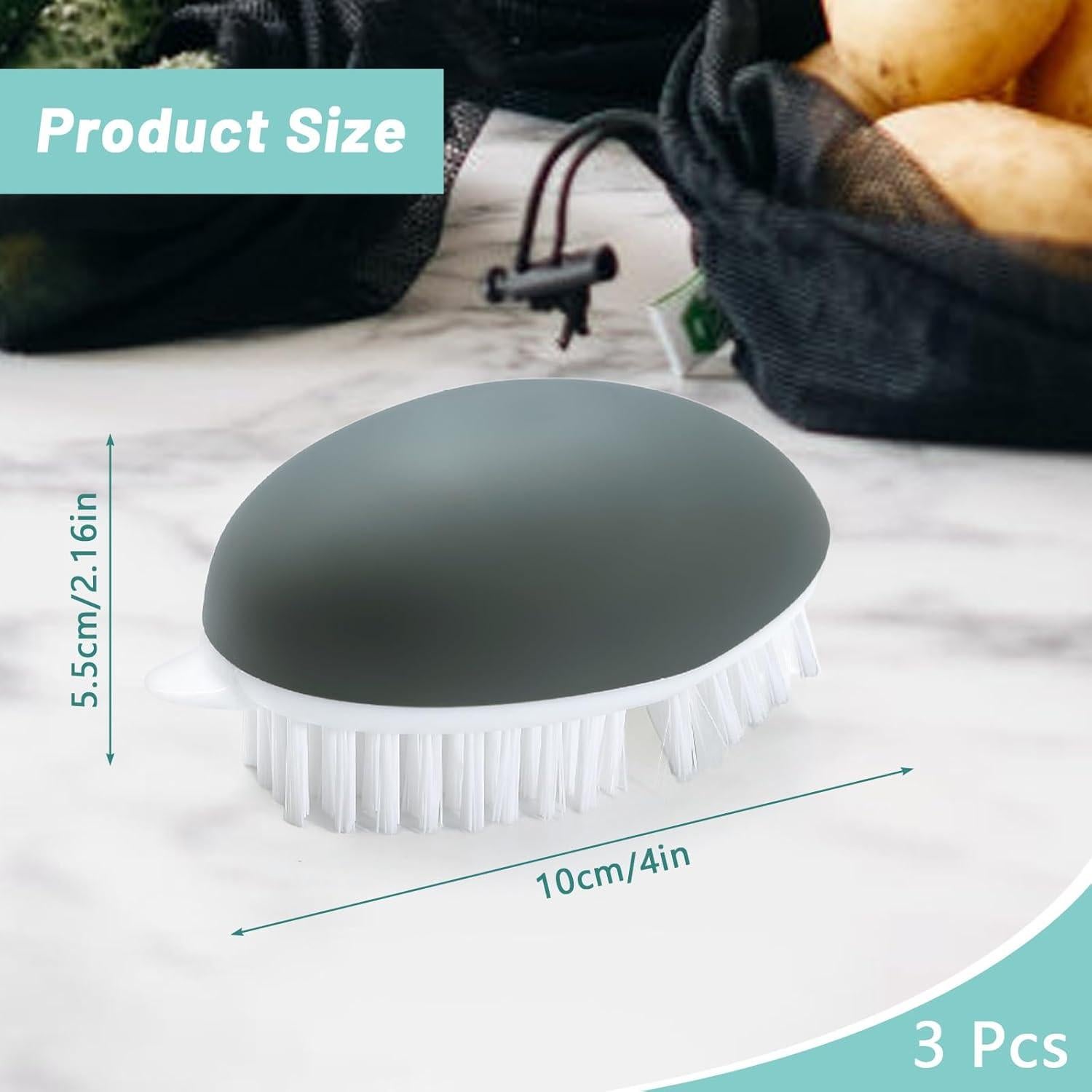 Paquete de 3 cepillos de verduras Roucerlin - Gris, 9.9x5.8 cm