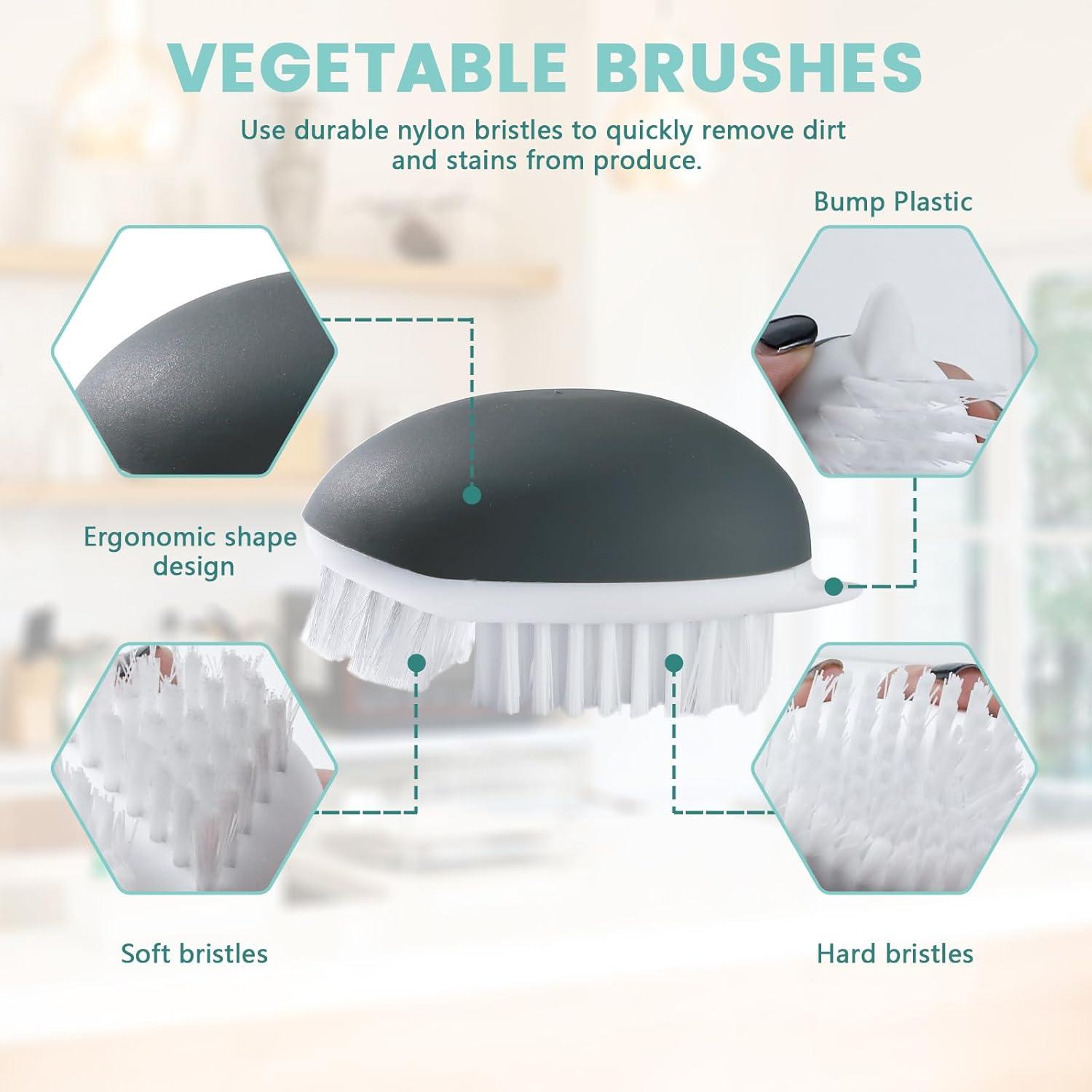 Paquete de 3 cepillos de verduras Roucerlin - Gris, 9.9x5.8 cm