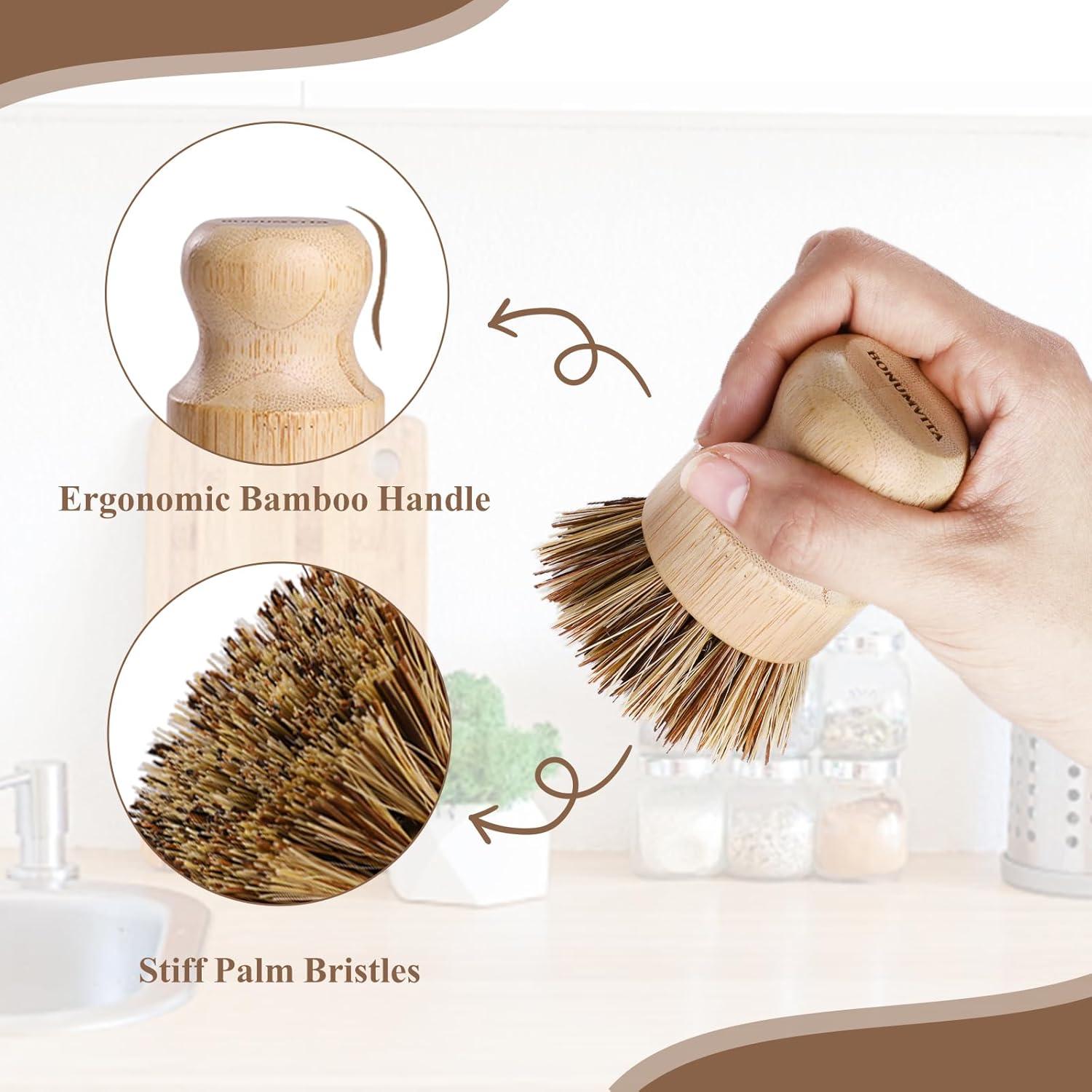 Juego de 4 Cepillos de Palma para Cocina Bonumvita - Bambú Natural