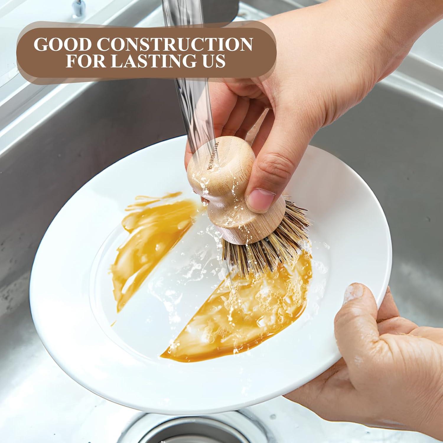 Juego de 4 Cepillos de Palma para Cocina Bonumvita - Bambú Natural