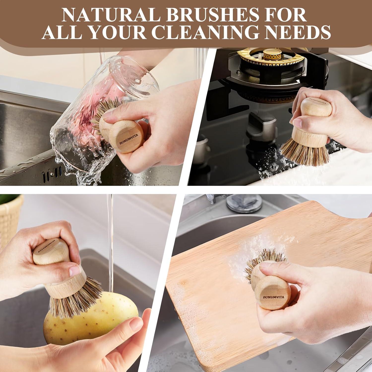 Juego de 4 Cepillos de Palma para Cocina Bonumvita - Bambú Natural