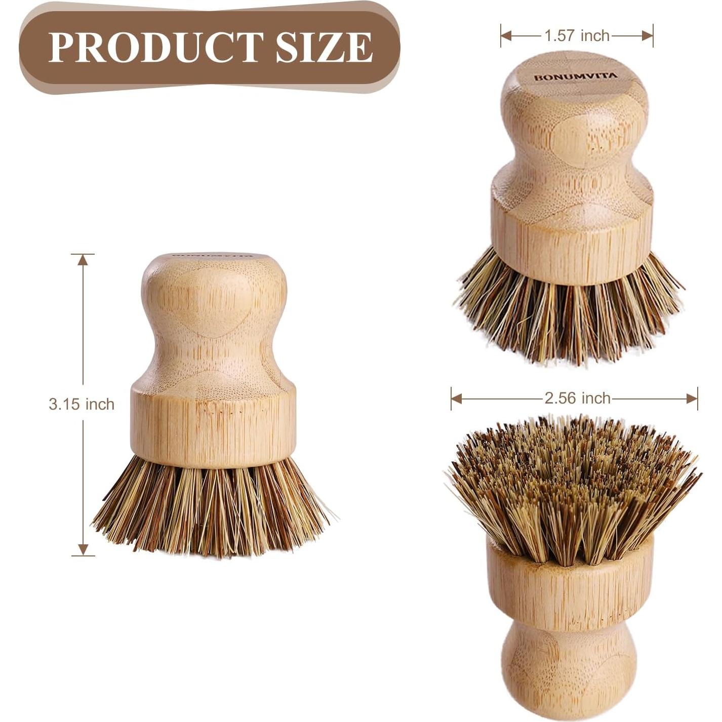 Juego de 4 Cepillos de Palma para Cocina Bonumvita - Bambú Natural