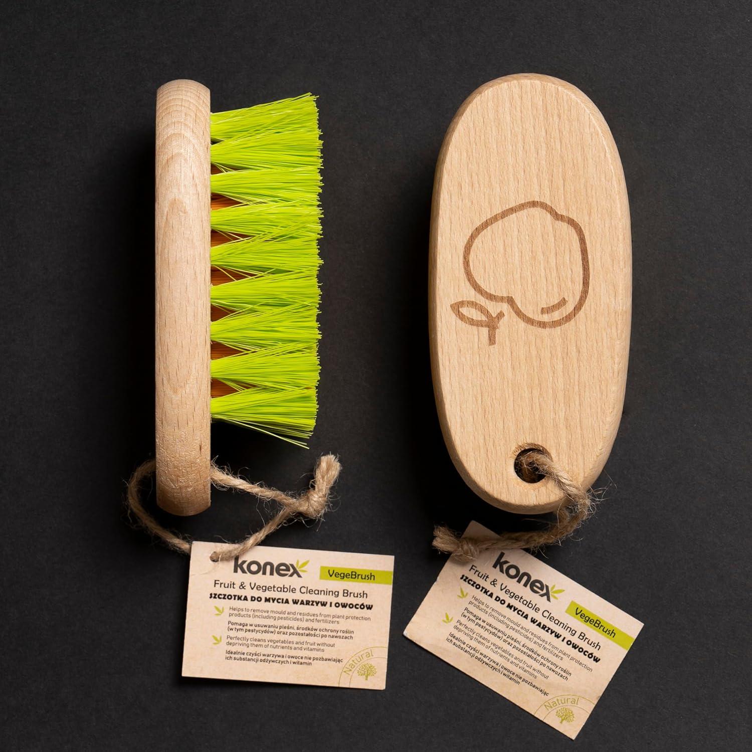 Cepillo Limpiador de Verduras KONEX - Mango de Madera, 1 Unidad