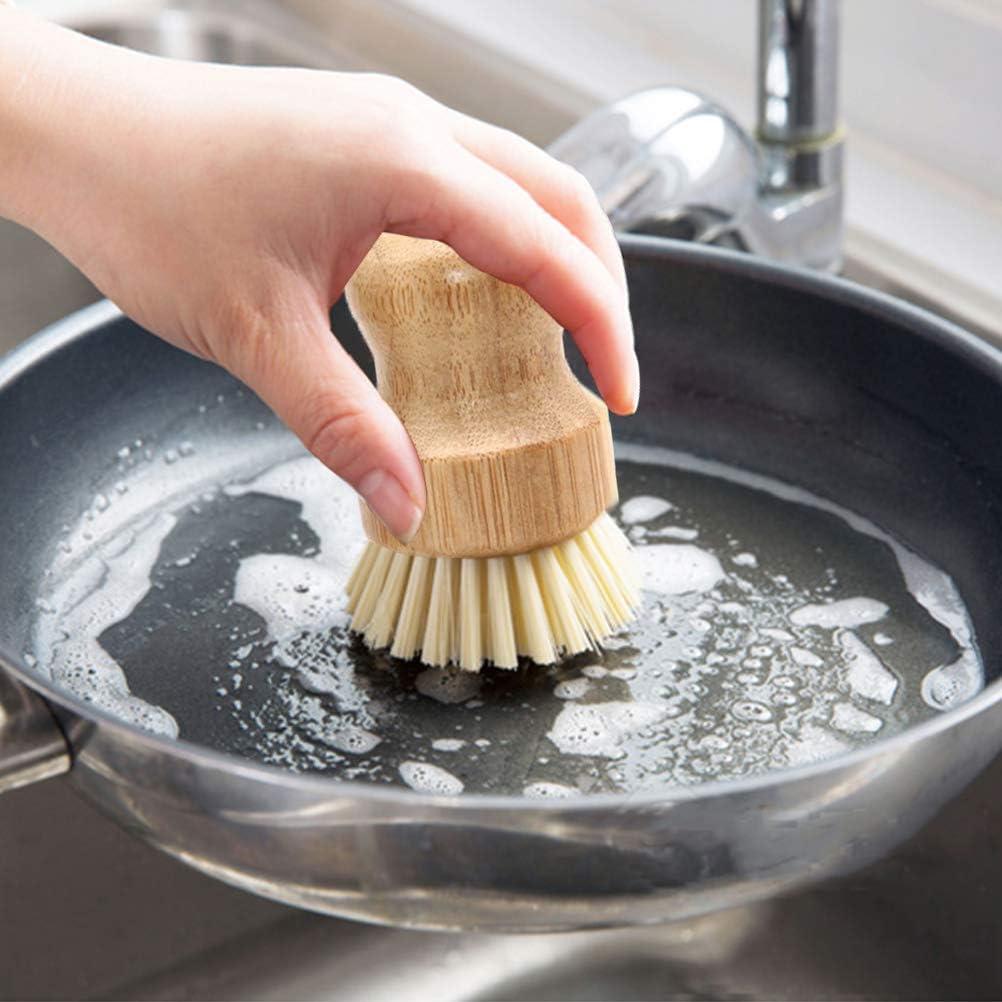 4 Cepillos de Palma de Bambú Vankcp Redondos para Lavar Platos