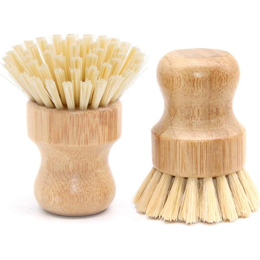 4 Cepillos de Palma de Bambú Vankcp Redondos para Lavar Platos