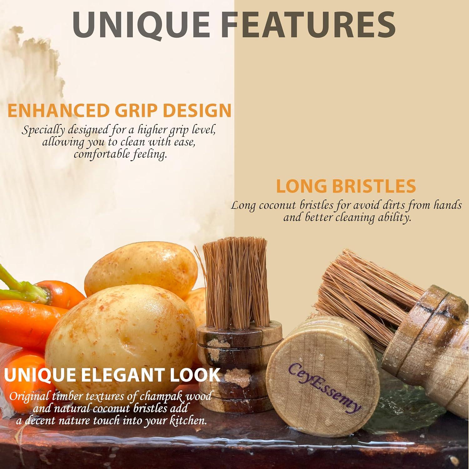 Paquete de 2 Cepillos de Cocina CeyEssemy Madera Champak
