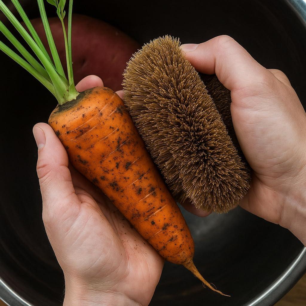 Paquete de 2 Cepillos TAWASHI de Coir para Limpieza de Verduras
