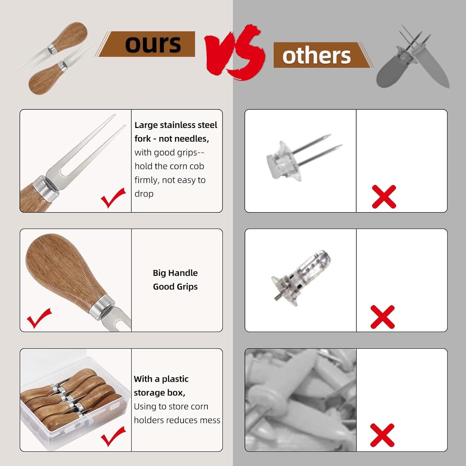 8 Sujetadores de Mazorcas de Maíz OMGOD con Mango de Madera