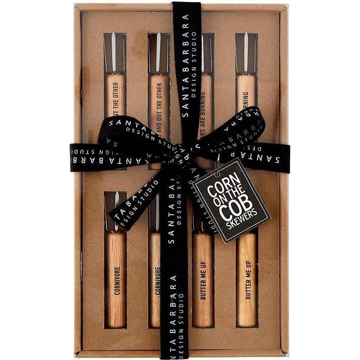 Pinchos para Mazorca de Maíz Santa Barbara - 8 Unidades de Roble y Acero Inoxidable