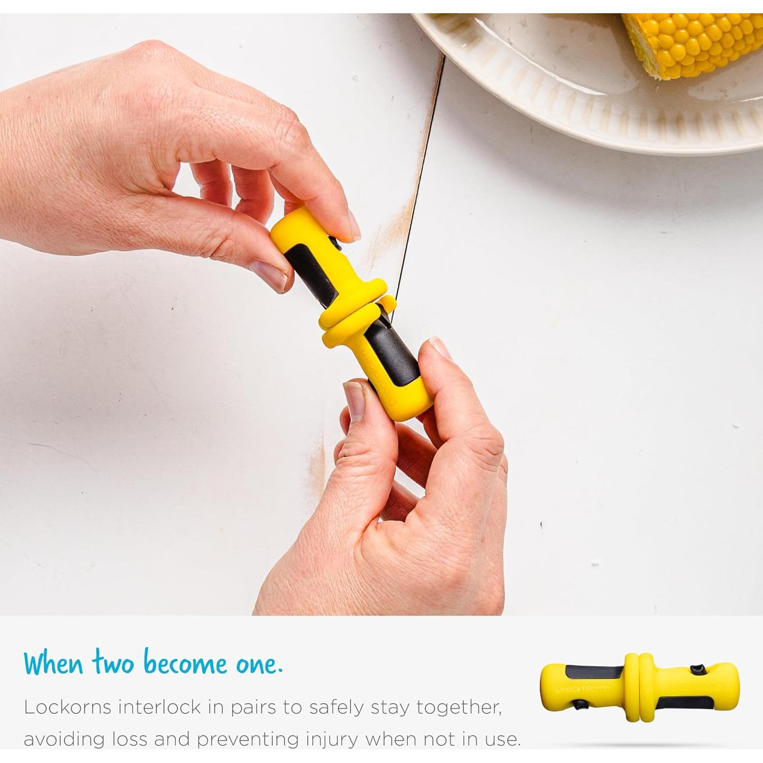 Soportes de Mazorcas Dreamfarm Lockorns Amarillo/Negro - 4 Pares