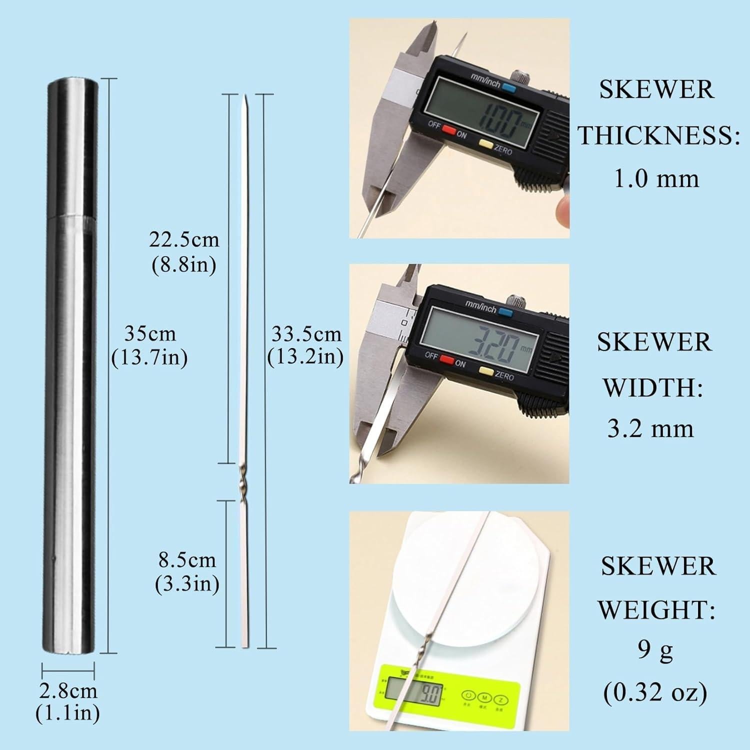 Pinchos de Kebab Reutilizables WILLBBQ 20PCS 33.5 cm Acero Inoxidable