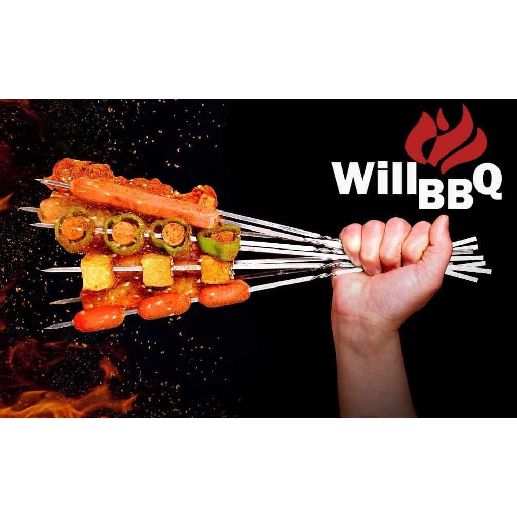 Pinchos de Kebab Reutilizables WILLBBQ 20PCS 33.5 cm Acero Inoxidable