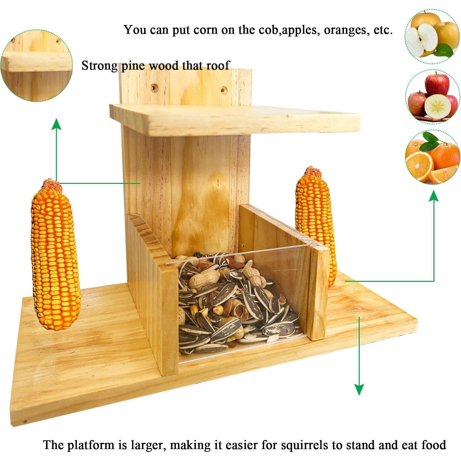 Comedero para Ardillas Whesamy de Madera Impermeable 32x14.5cm