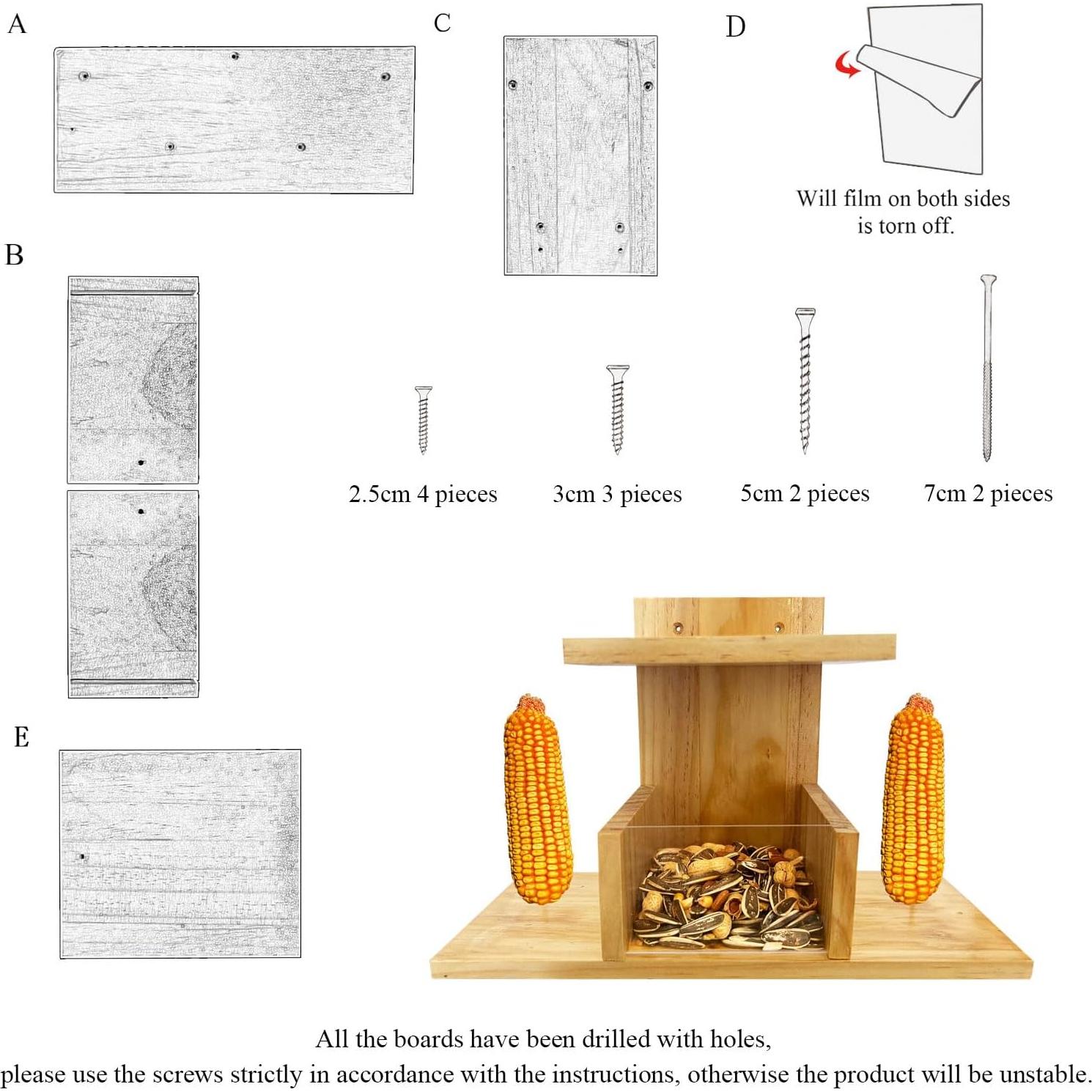 Comedero para Ardillas Whesamy de Madera Impermeable 32x14.5cm