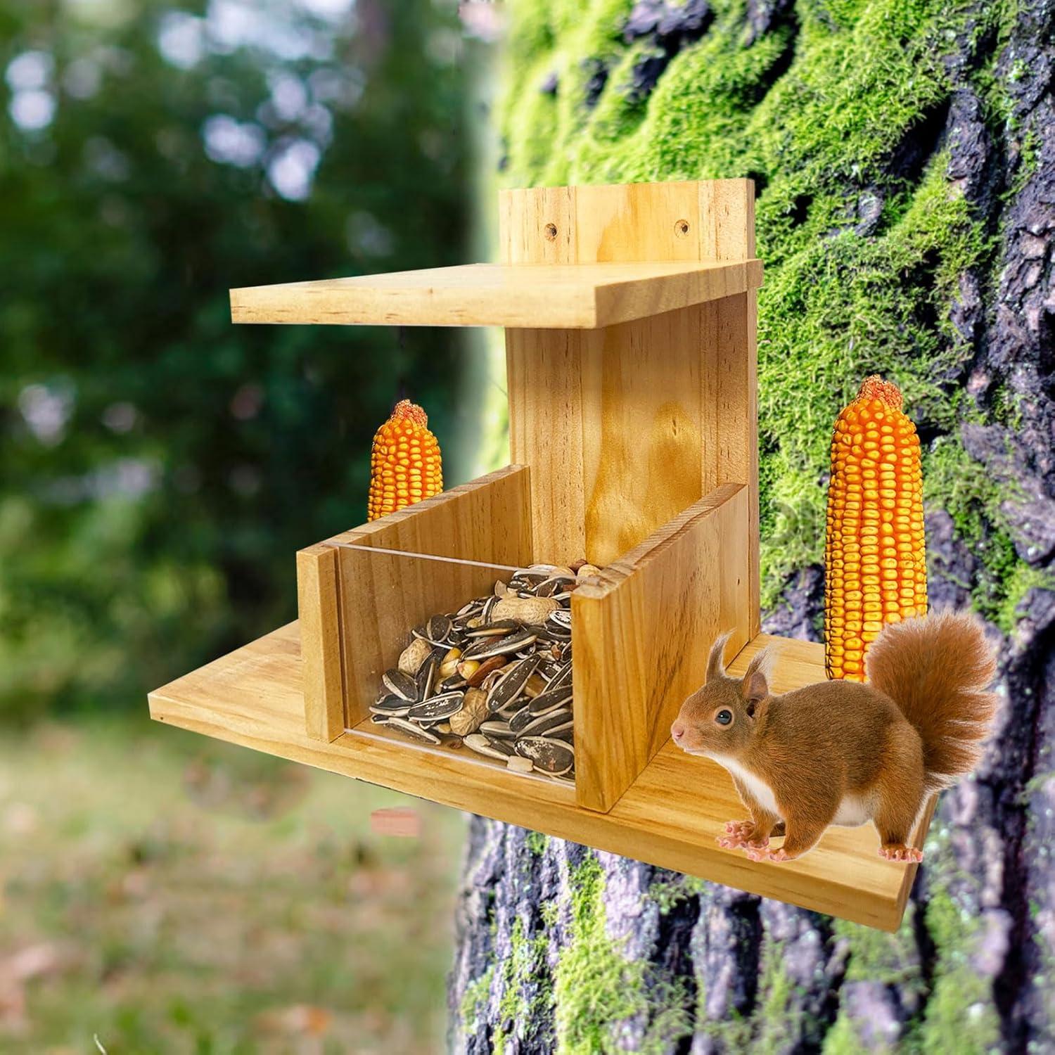 Comedero para Ardillas Whesamy de Madera Impermeable 32x14.5cm