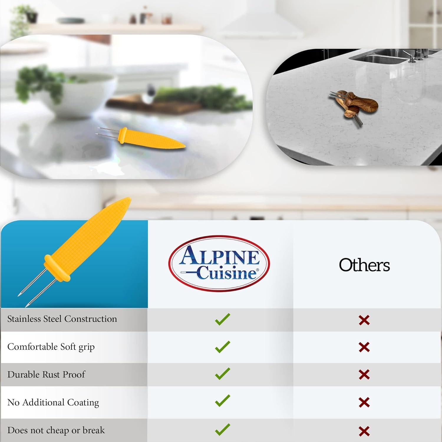 Conjunto de Brochetas de Maíz Alpine Cuisine 8 Piezas Acero Inoxidable