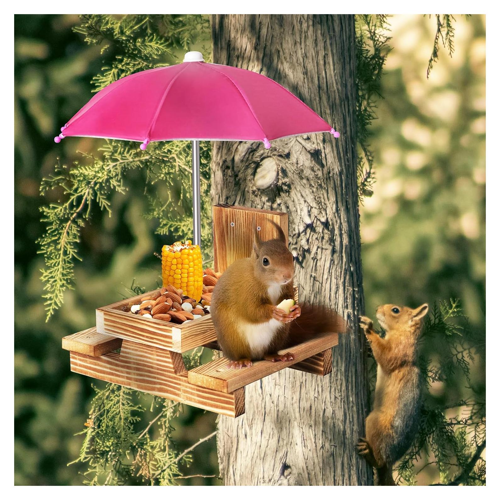 Comedero para Ardillas Gnodary con Paraguas Rosa Oscuro