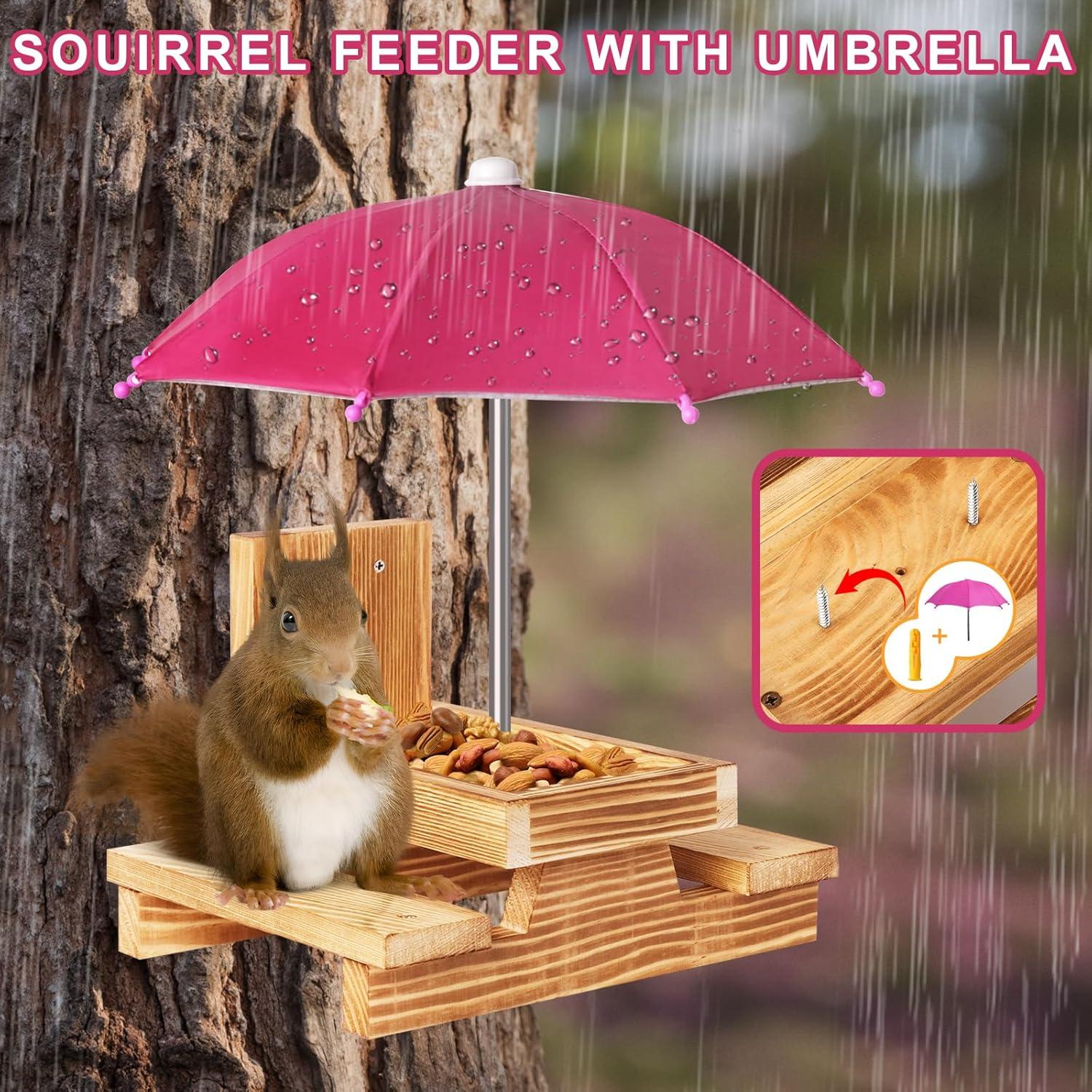Comedero para Ardillas Gnodary con Paraguas Rosa Oscuro