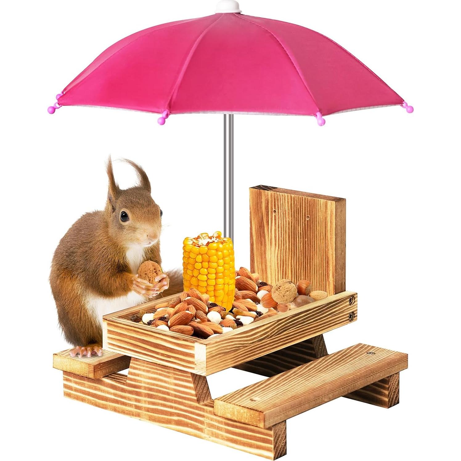 Comedero para Ardillas Gnodary con Paraguas Rosa Oscuro