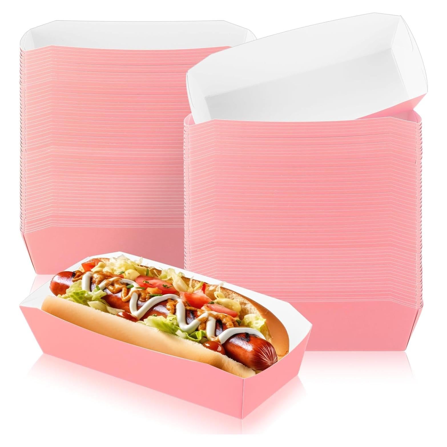 Bandejas de Papel Desechables Yeaqee 100 Pcs Rosa 21.5x14.6 cm