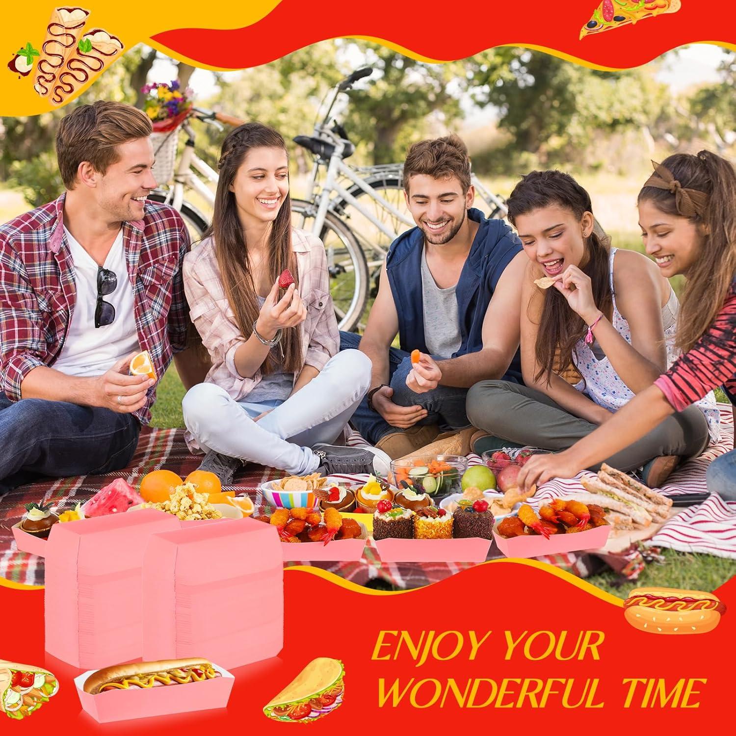 Bandejas de Papel Desechables Yeaqee 100 Pcs Rosa 21.5x14.6 cm