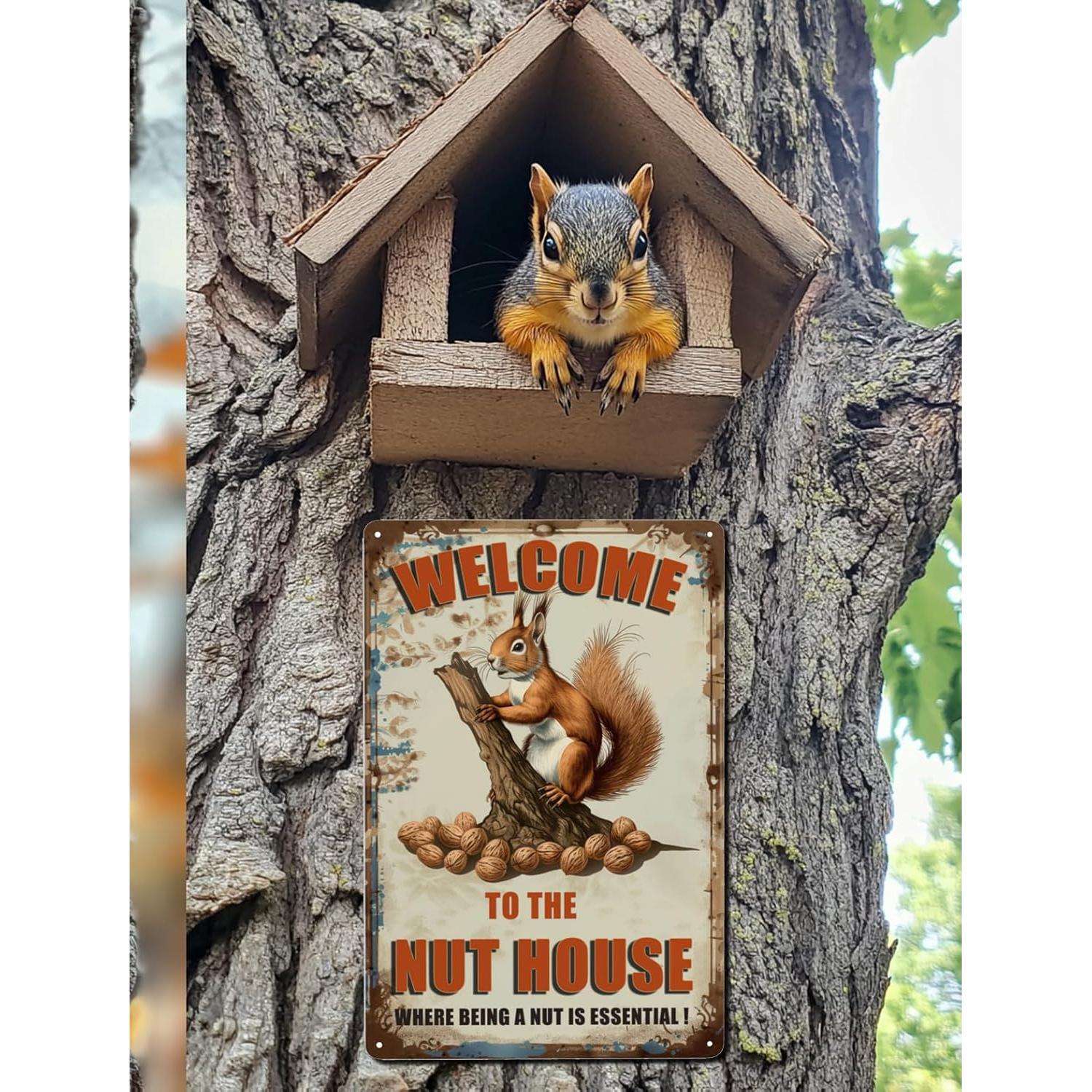 Señal de Bienvenida Ardillas Naranja 30x20 cm Metal Vivibride