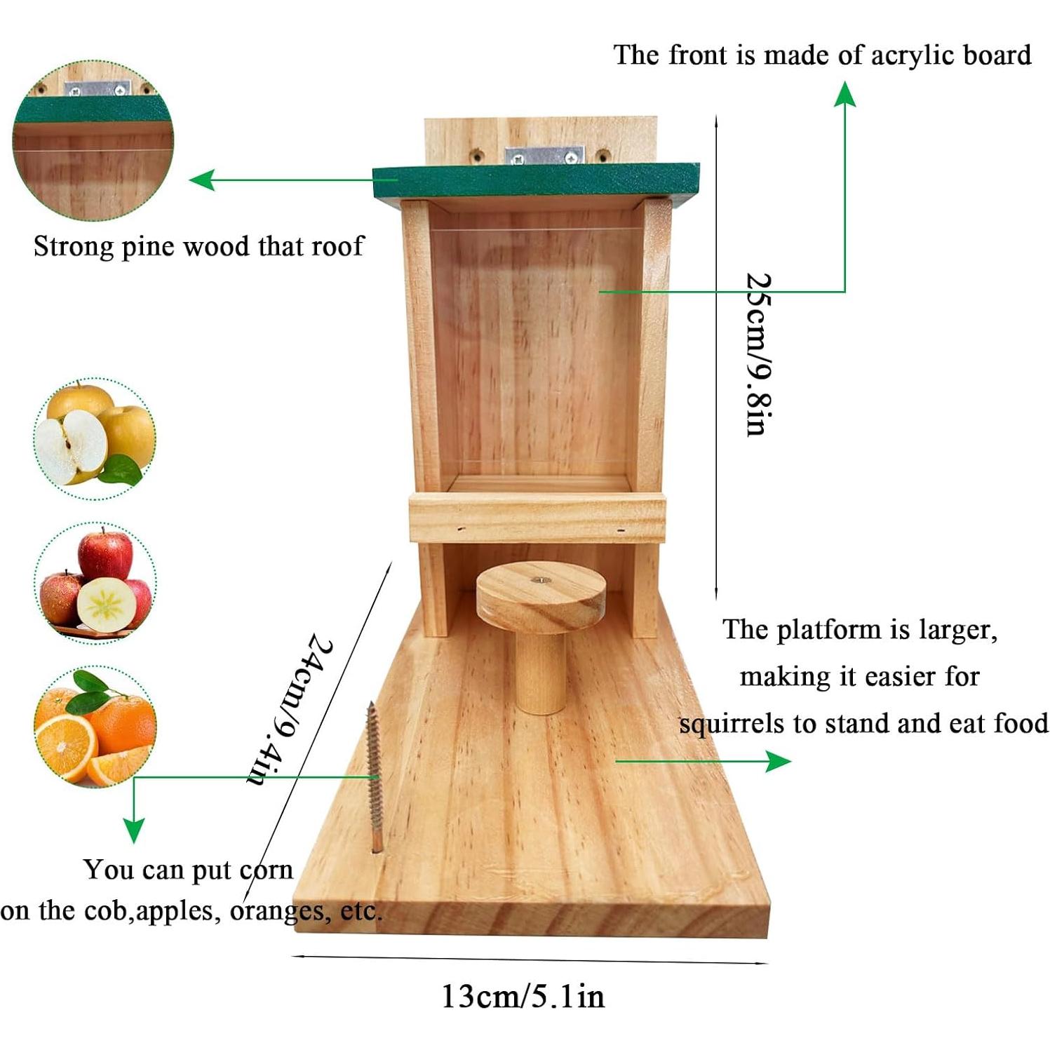 Comedero para Ardillas de Madera LENEDI con Soporte y Taburete
