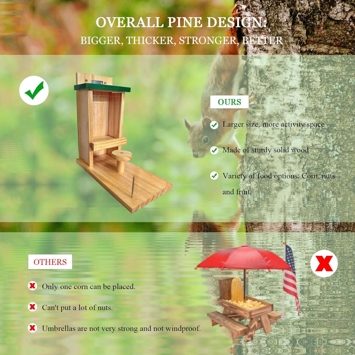 Comedero para Ardillas de Madera LENEDI con Soporte y Taburete