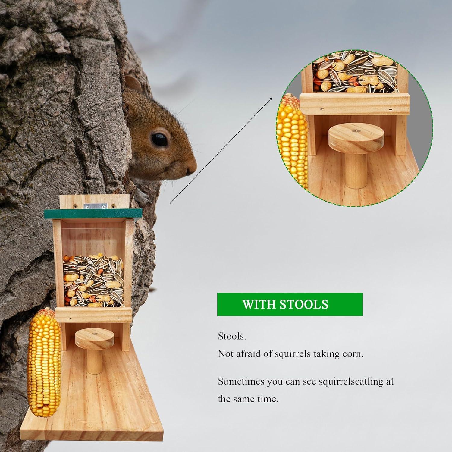 Comedero para Ardillas de Madera LENEDI con Soporte y Taburete