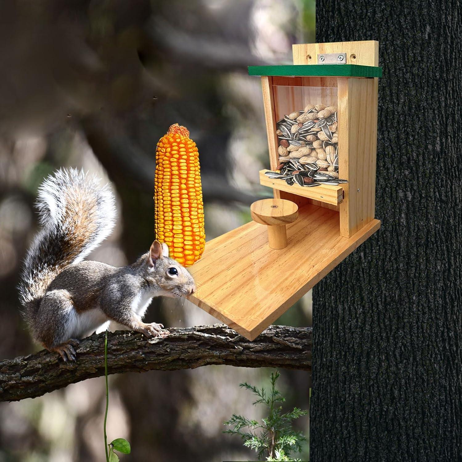 Comedero para Ardillas de Madera LENEDI con Soporte y Taburete