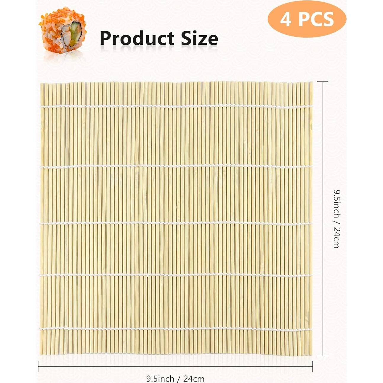 Estera de Bambú para Sushi JIALEEY - Set de 4 Piezas 24.1 cm