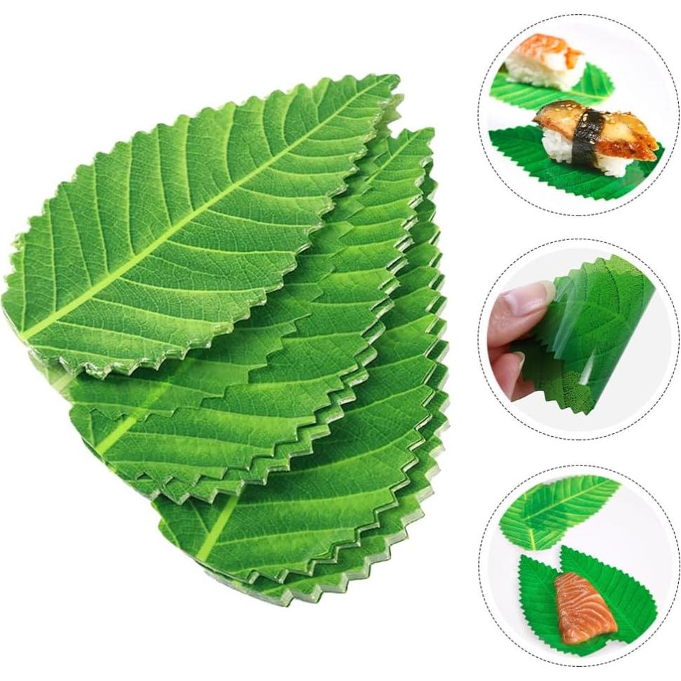 Hojas Decorativas para Sushi Ciieeo 200 Piezas Verde 11.9x6.2cm