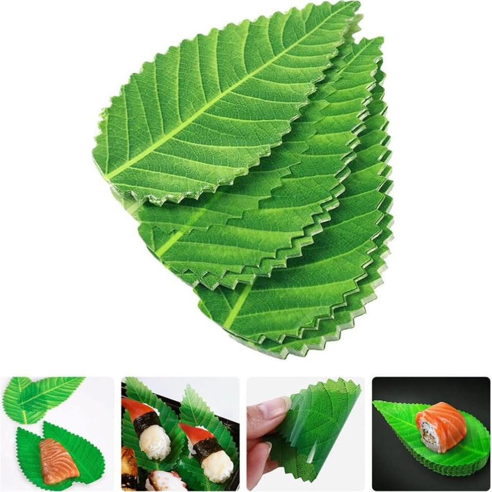 Hojas Decorativas para Sushi Ciieeo 200 Piezas Verde 11.9x6.2cm