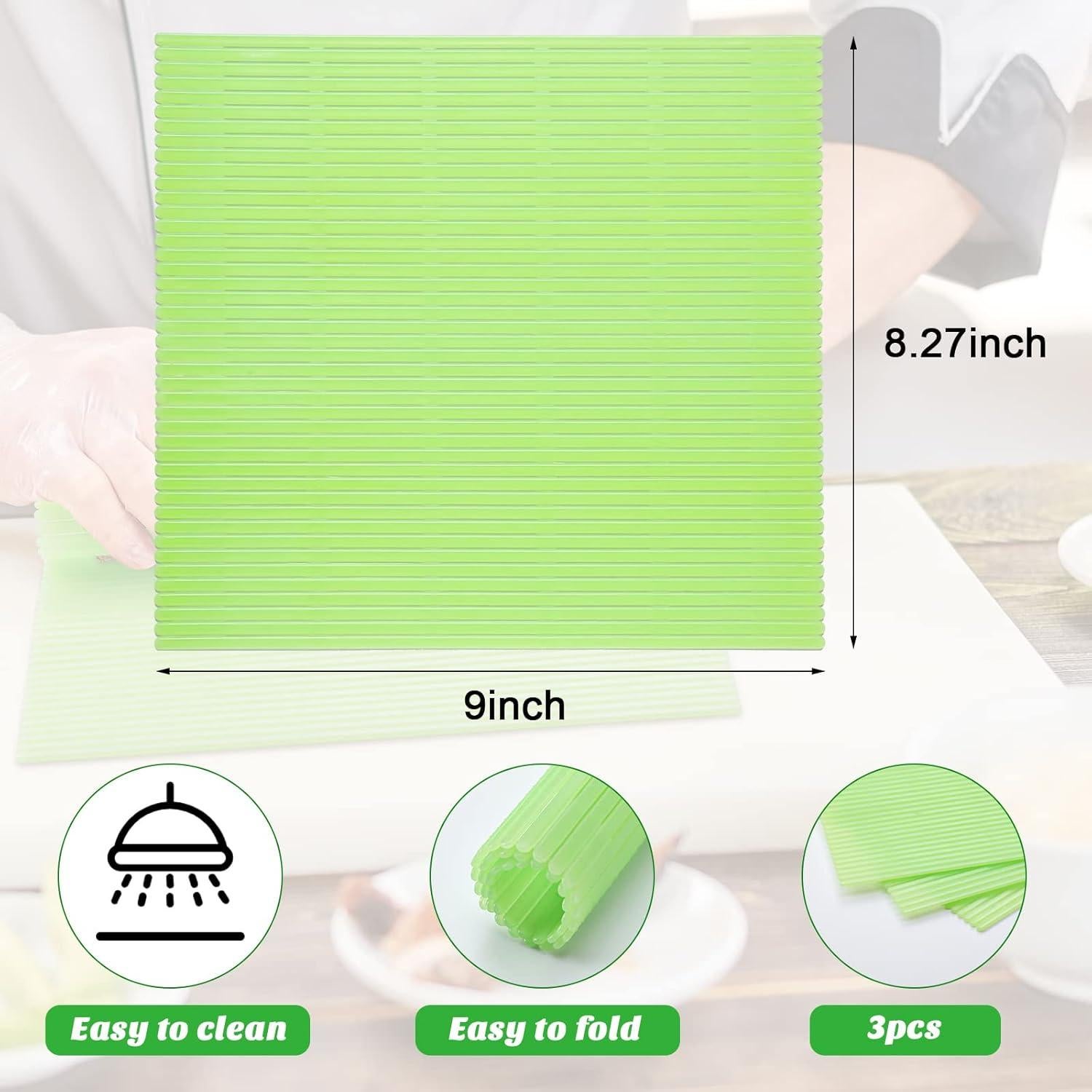 Juego de 3 Esteras de Sushi Hoolerry Plástico Verde 23x21cm