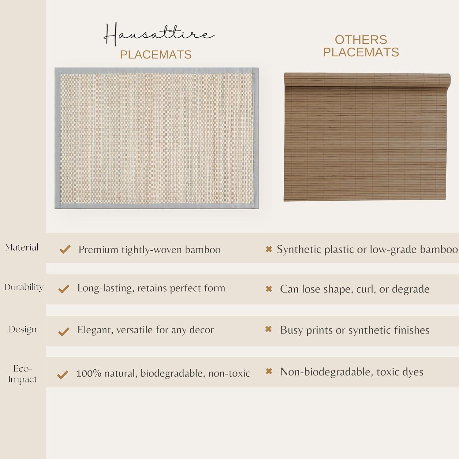 Manteles de Bambú Hausattire 33x48 cm Juego de 4 Gris