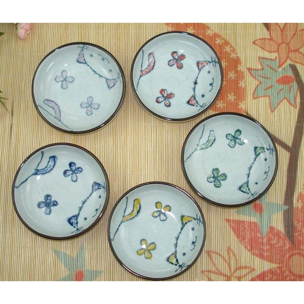 Juego de 5 Platos de Cerámica Japonesa Gato MISS TUTU